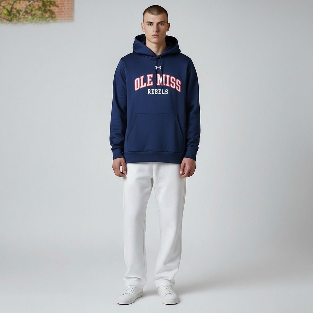 Under Armour Ole Miss Rebels Hoodie Mens Large Navy Blue Pullover Sweatshirt